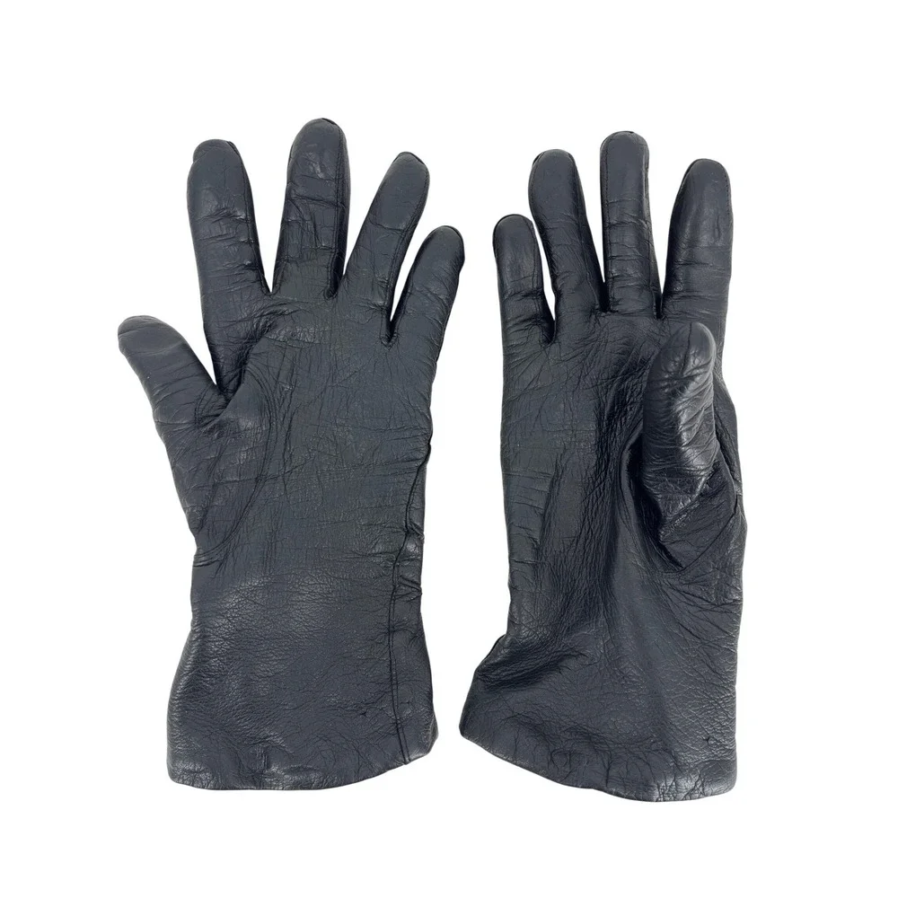 Flutter Vintage Black Soft Leather Driving Gloves  Lined‎ Size 7 Womens Winter
